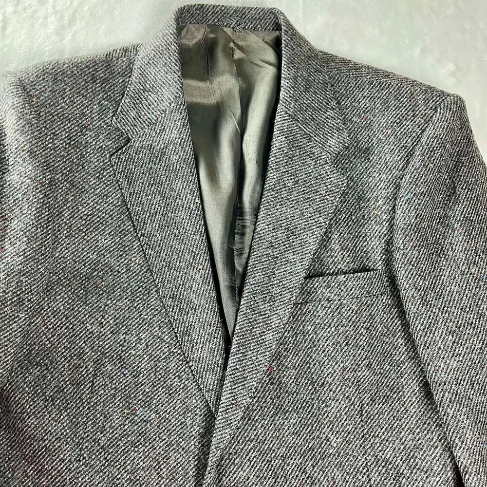 Farah WFT 100% Wool Tweed Blazer Gray‎ Herringbone Sport Coat Men's 42R